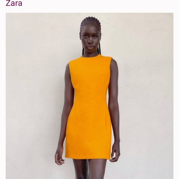 Zara Dresses & Skirts - Zara Orange Sheath Mini Dress Mock Neck Sleeveless stretch material